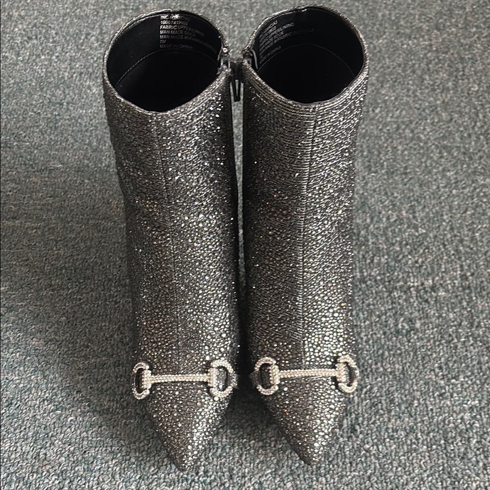 INC International Concepts Silver Ankle Booties with Horsebit Detail